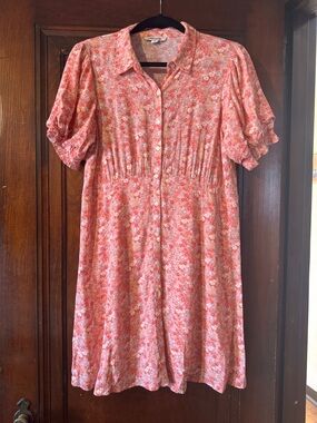 American Eagle Outfitters Coral Pink Floral Midi Dress